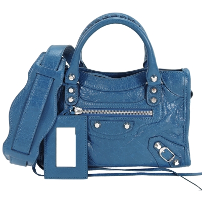 Balenciaga Mini City小銀釦羊皮迷你機車包(蔚藍)