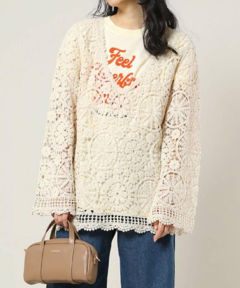 勾針編織風V領套頭衫