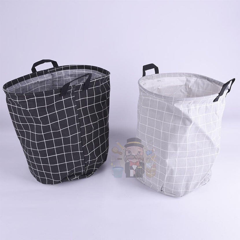 《大信百貨》S0060 平帆系/日式簡約 格紋圓形洗衣籃 簡約置物籃 玩具籃 儲物箱