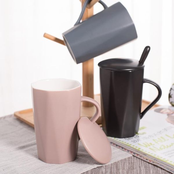 創意韓版陶瓷咖啡杯北歐馬克杯帶蓋勺潮流家用情侶喝水杯子女學生 挪威森林