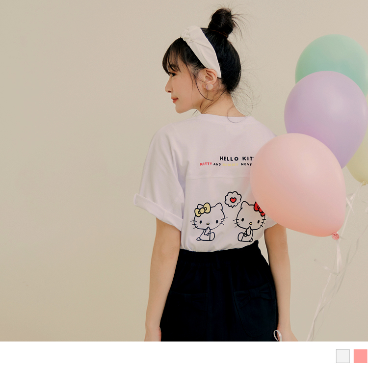 KITTY CUTIE LAND．後背印花連袖上衣