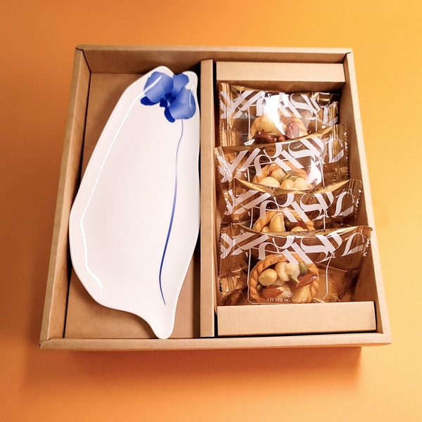 【一之軒X傑作陶藝】蜂蜜堅果塔4入+蘭花台灣瓷盤｜台灣味堅果情