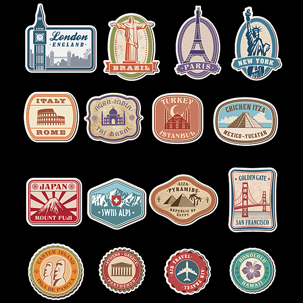 16張世界地標建築日默瓦旅行箱貼紙複古rimowa行李箱筆記本貼防水 寶貝計畫
