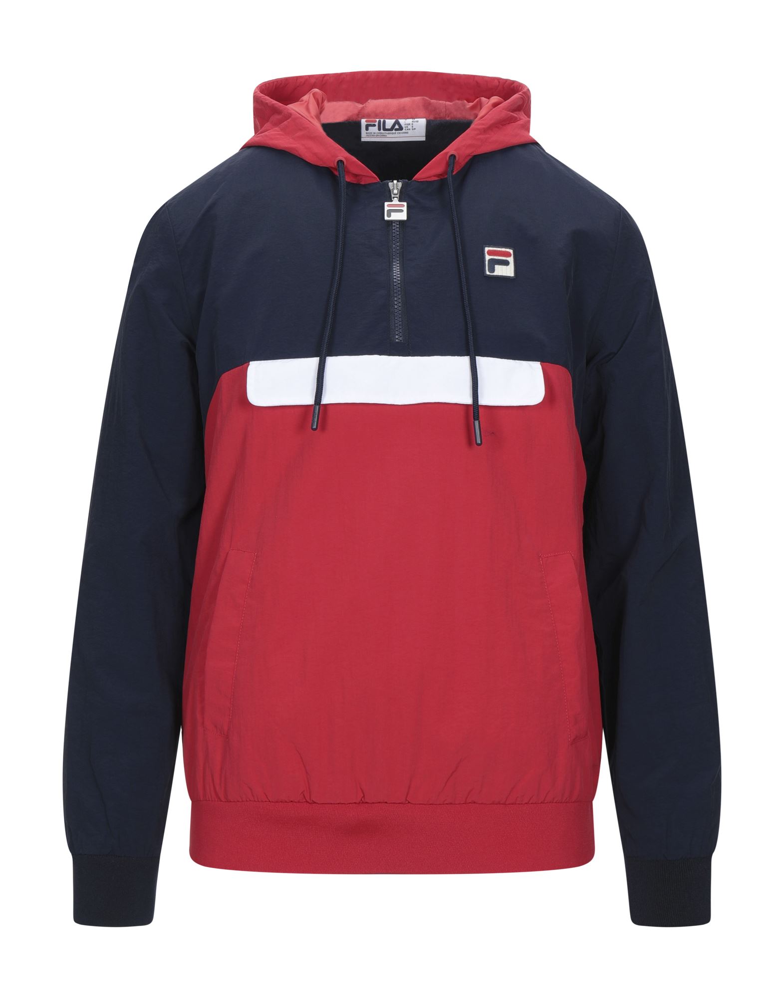 techno fabric, logo, two-tone, single-breasted, zipper closure, hooded collar, multipockets, long sl