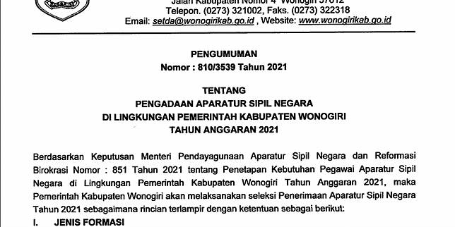 Pemkab Wonogiri Buka 3 793 Formasi Untuk Seleksi Cpns 2021 Ini Rinciannya Kompas Com Line Today