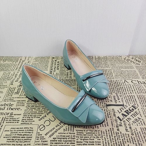 女人櫃正韓22春季新款尖頭漆皮套腳女單鞋粗跟鞋淺口鞋舒適時尚女鞋子潮4