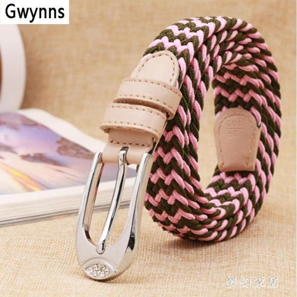 女士窄皮帶針扣編織彈力腰帶松緊帆布細免打孔透氣腰封 qf25338【pink領袖衣社】