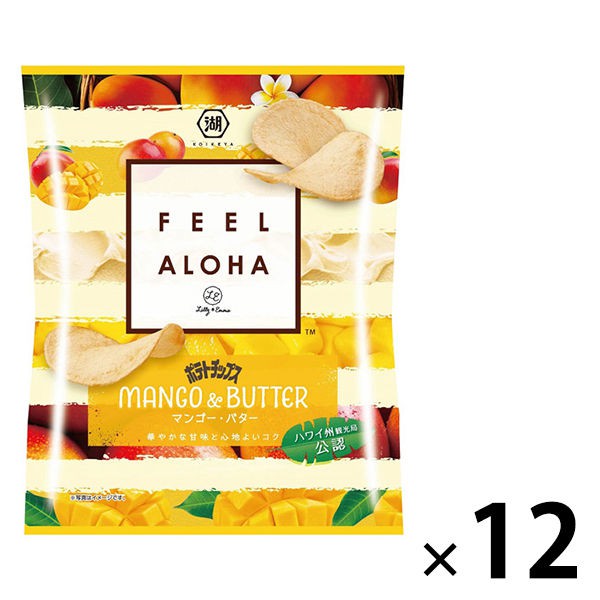 湖池屋 FEEL ALOHA系列 酸甜芒果奶油洋芋片 12袋裝 E498872100%日本國產馬鈴薯x芒果的酸甜滋味x奶油的滑順濃郁請務必要試試這款充滿夏威夷風的洋芋片商品重量: 約780g，12袋裝