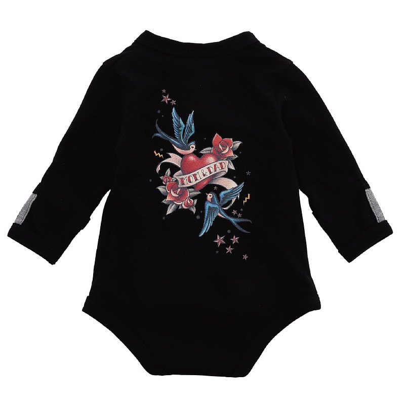 尺寸 XS (0-3M) 全手作 100% cotton(棉) 可包手(不會抓傷臉) 側開口,不用套頭傷脖子 使用環保染料 原創刺青圖案 不撞衫