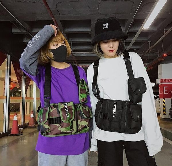 2019男士潮街頭工裝男機能胸包 港風嘻哈小挎包 多用馬甲包背包 男女性多口袋單肩包原創胸前包