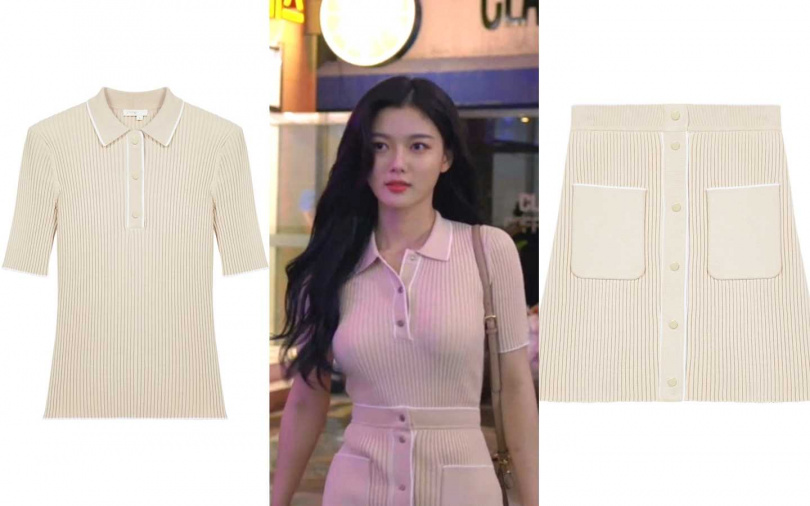 Maje針織短袖上衣／6,960元、Maje雙口袋針織排釦短裙／8,120元（圖／品牌提供、翻攝網路）