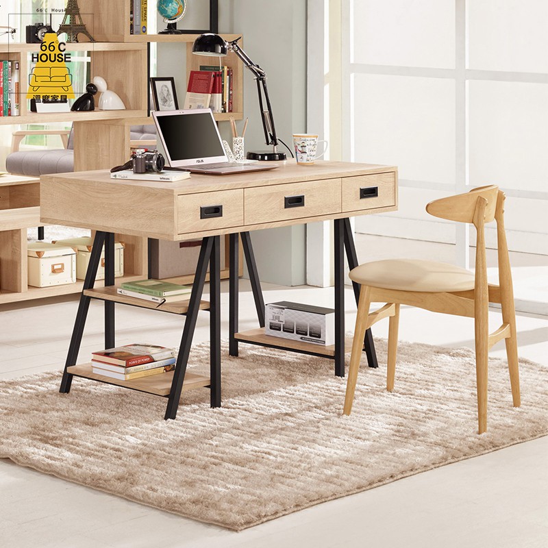 請有運費差額者，至運費下標區補運費商品名稱：【溫度家具】工業系列 • 艾爾莎4尺書桌保固期限：無保固是否需組裝：否商品尺寸 寬120*深60*高75.4公分 商品材質材質採用白橡木紋防蛀木心板，塗裝採