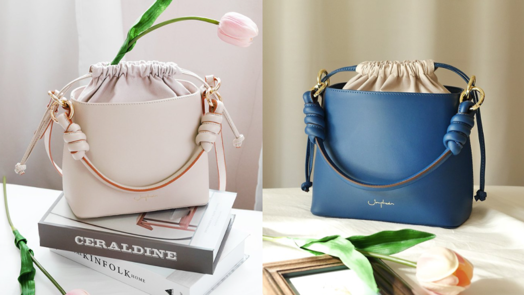 真皮斜背水桶包