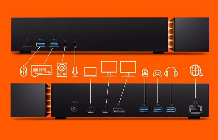 FireCuda Gaming Dock 正反面均有連接埠，可對應不同周邊裝置。