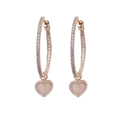 apm MONACO法國精品珠寶 閃耀鑲鋯粉母貝愛心圓環耳環 玫瑰金