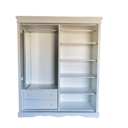 全新 美式鄉村風格 客訂 全實木 雙推門 衣櫥 衣櫃 台灣生產 系統櫃功能 可依尺寸再報價雙推門 純白 衣櫥尺寸 : 寬 165 * 深 60 * 高 200 公分 ,單價 23000 元.左櫃 單衣