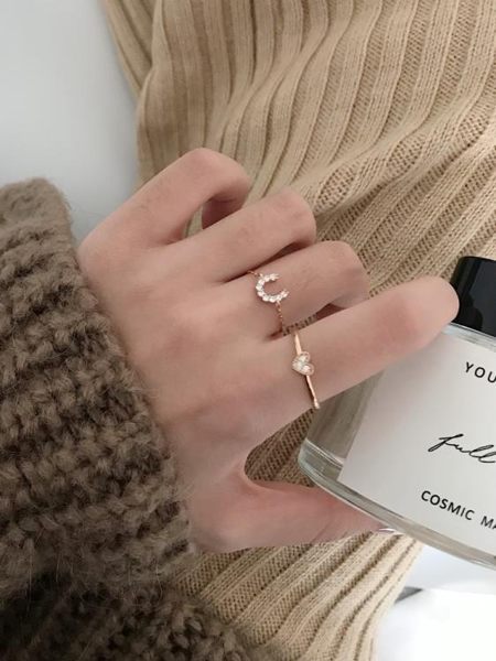 戒指 韓國可調節U形鋯石戒指ins可愛少女心形關節戒森系學生食指戒J147 曼慕衣櫃