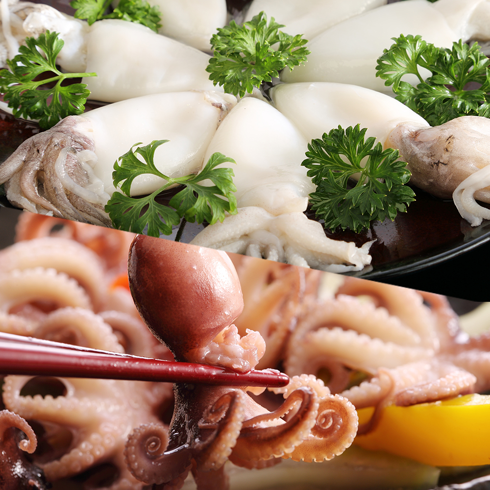 【免運】章魚花枝雙拼4包組(小章魚300GX2包+小花枝300GX2包)