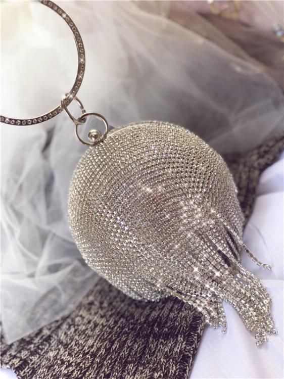 2021新款球形流蘇水鑽包晚宴包兒童走秀手提包側背斜背迷你錬條包 黛尼時尚精品