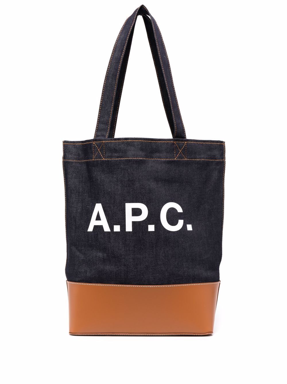 A.P.C. - panelled logo-print tote - men - Cotton/Cotton/Calf Leather/Polyurethane - One Size - Blue