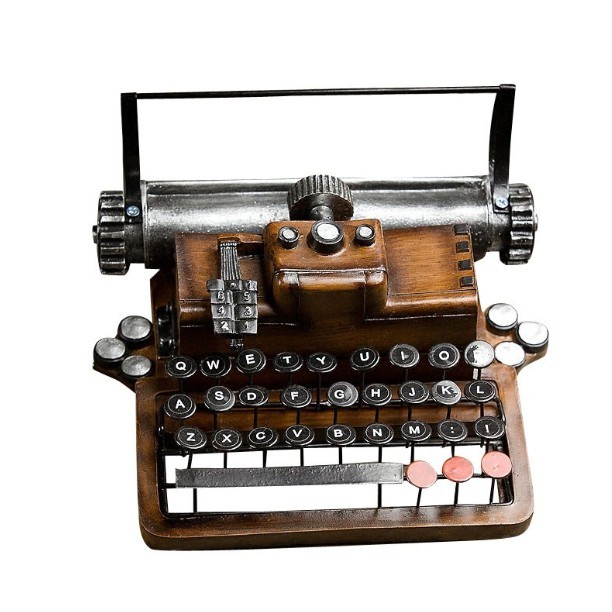 產品信息 名稱：打字機 型號：20180427Z 材質：合成樹脂 規格：21x17.5x10CM（長x寬x高） 風格:複古懷舊 擺件類型:桌麵擺件 適用空間:餐廳咖啡館家居 顏色分類:棕色+黑色,藍色