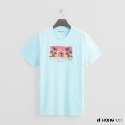 Hang Ten - 有機棉-純色夏日夕陽造型T- 藍