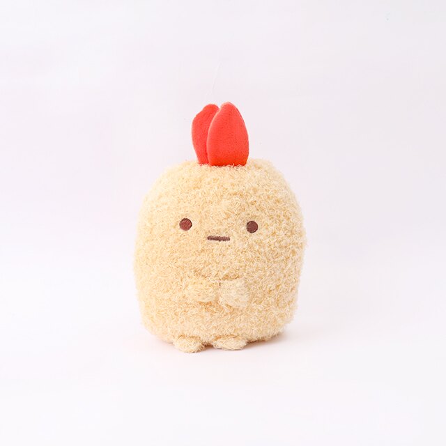 日本超人氣療癒系列 『すみっコぐらし 角落小夥伴』中的小配角炸蝦 是炸蝦的尾巴，因為太硬所以被吃剩下來... 常常和也被吃剩的炸豬排在一起，是心靈相通的好友~ 有酥脆的麵衣，面無表情的模樣逗趣可愛，一