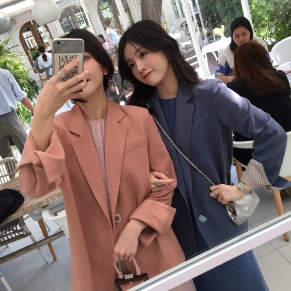 FINDSENSE G6 韓國潮流 2019 西條紋翻袖氣質小西裝外套百搭寬鬆休