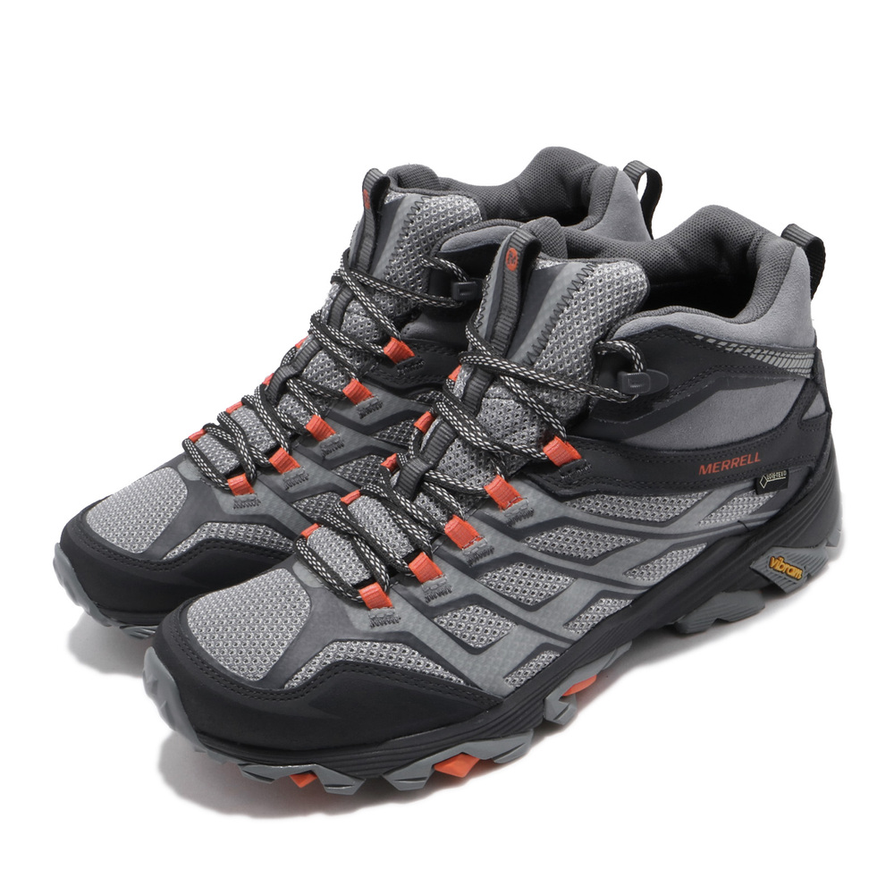 MERRELL 戶外鞋 Moab FST Mid 男鞋 登山 越野 中筒 耐磨黃金大底 抗菌防臭 灰 橘 [ML37561]