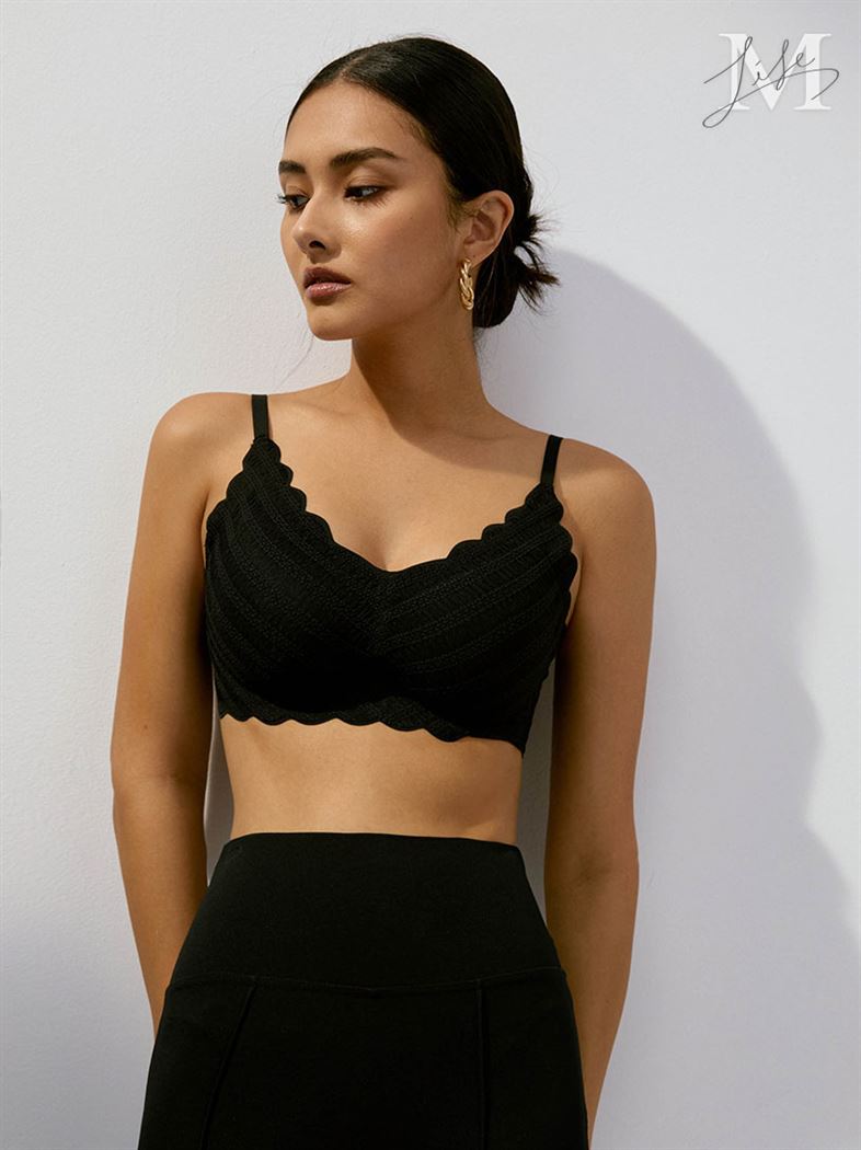 蕾絲花邊可調式Light Bra Top-黑