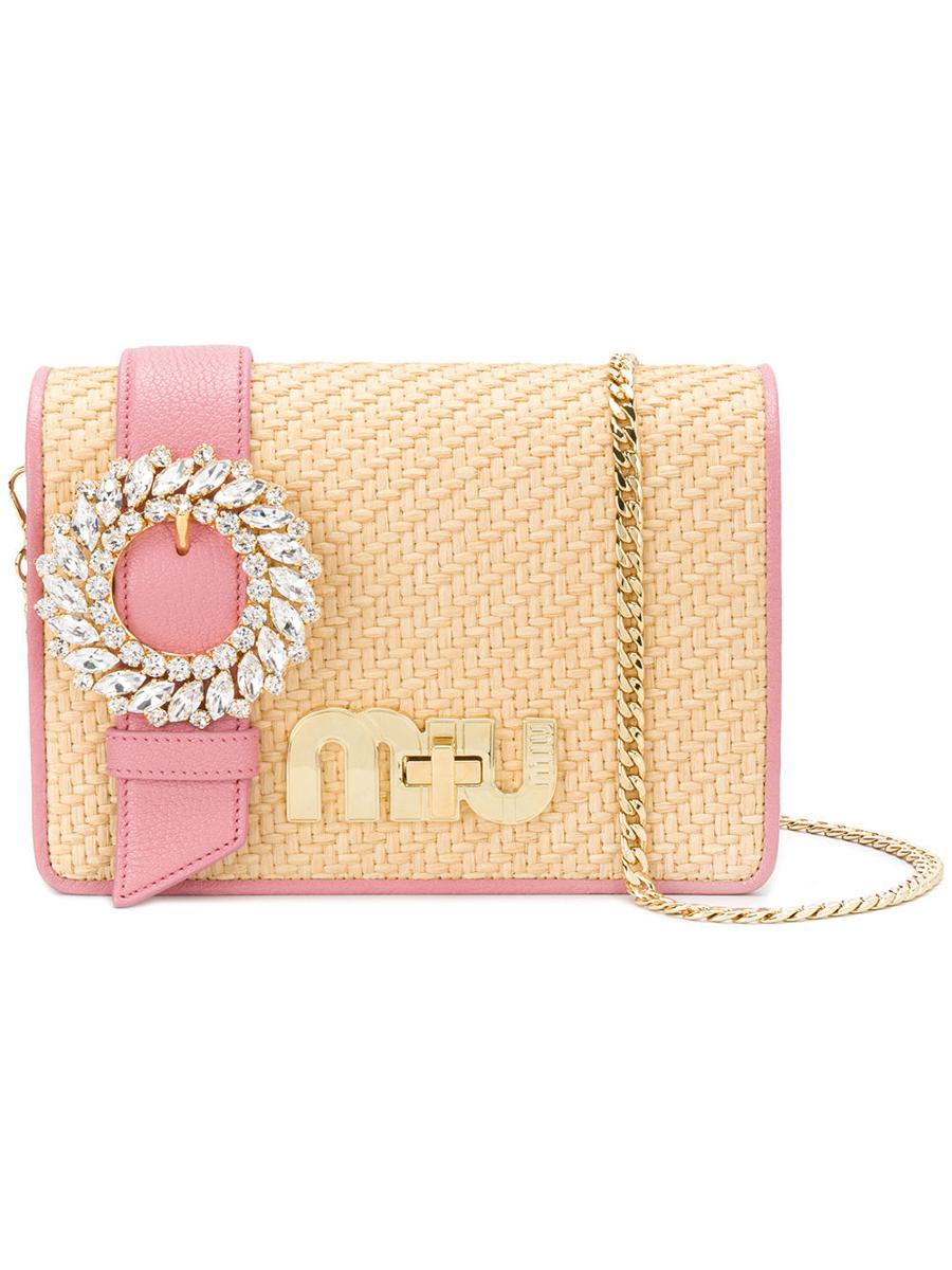 MIU MIU embellished leather trim shoulder bag