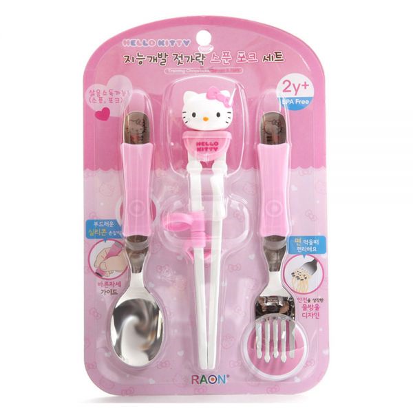 Milan Zoom Hello Kitty立體智能開發筷子不銹鋼勺叉套裝