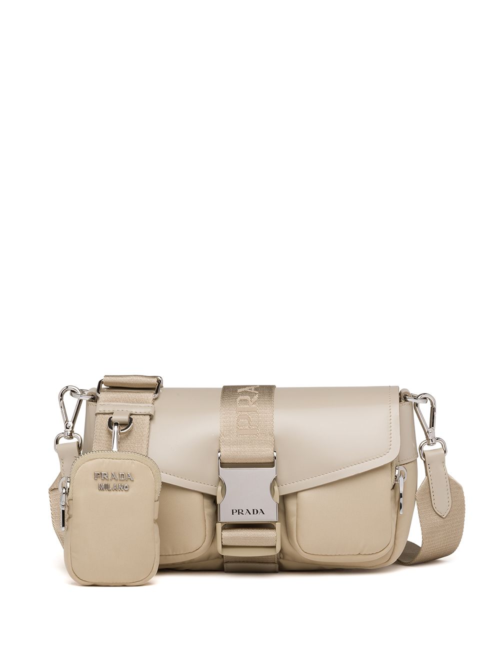 Prada - Prada Pocket logo-strap crossbody bag - women - Leather/Nylon/Recycled Nylon - OS - Neutrals