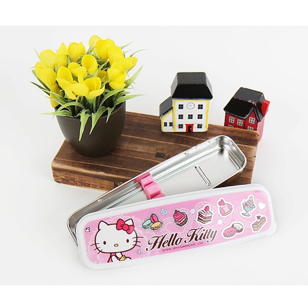 【震撼精品百貨】凱蒂貓_Hello Kitty~日本SANRIO三麗鷗粉色甜點不鏽鋼餐具盒*05314