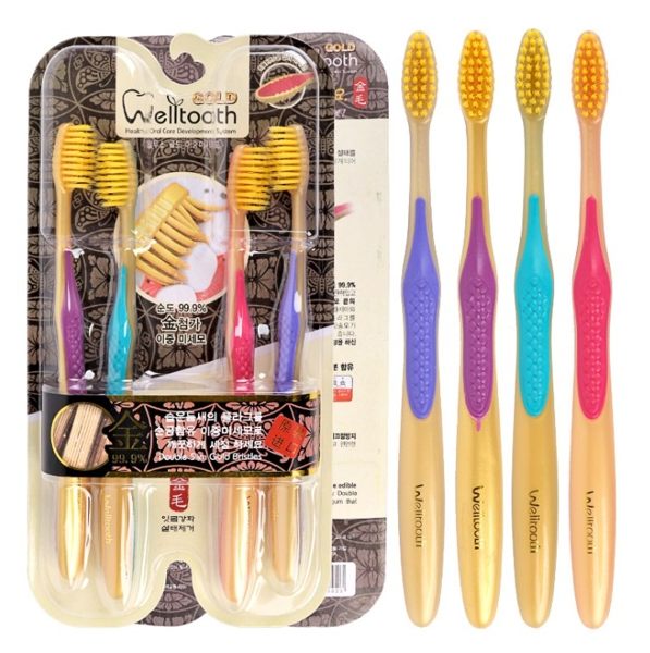 韓國原裝黃金柄編織紋超細軟毛竹炭牙刷 手動清潔舌苔成人碳金口腔牙刷4支裝