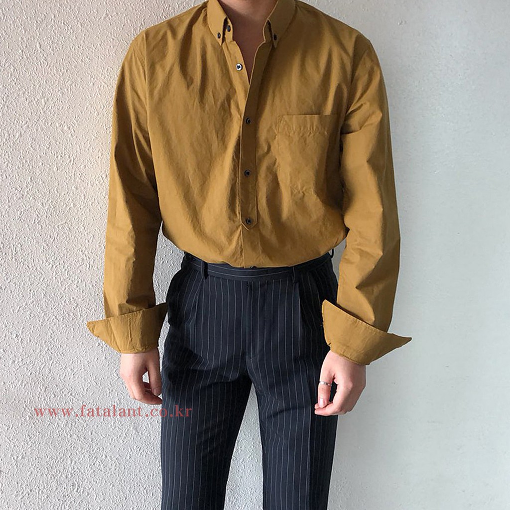 【現貨出清】韓國口袋素色襯衫 超柔棉 卡其面料 長襯衫 2色