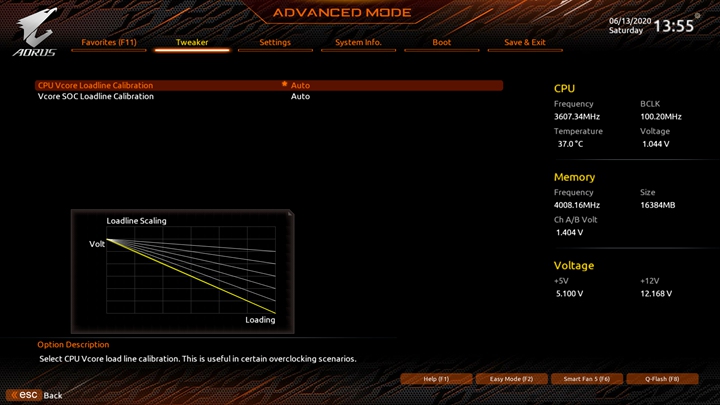 在「Tweaker＞CPU / VRM Settings」裡的Loadline Calibration選項，可以在進行超頻時調校處理器供電以防掉壓。