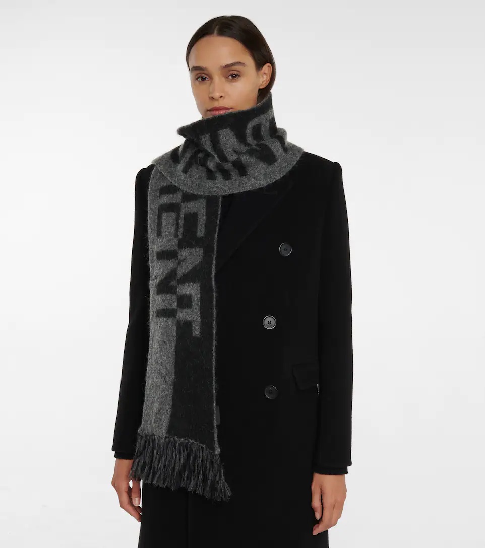 SAINT LAURENT Logo wool, alpaca and mohair-blend scarf