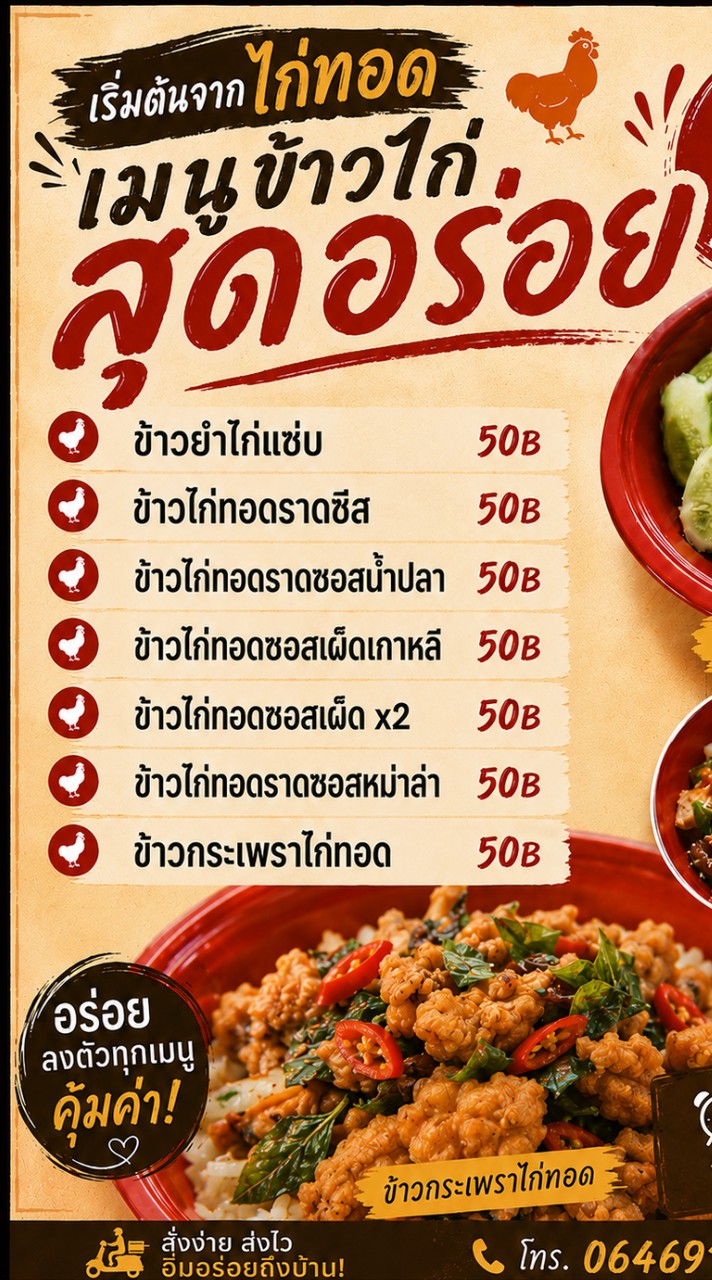 ข้าวไก่ทอดราดซอส ยำไก่แซ่บ