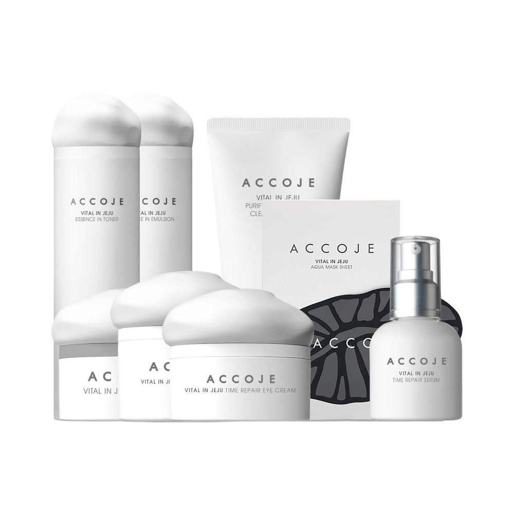 愛珂婕accoje｜深層淨化潔膚霜 150ml＋嫩白精華露130ml＋高濃縮修護精華 50ml+眼部修護精華 30ml+全能精華乳 130ml＋全能精華霜 50ml＋全能精華膏 27g+水漾面膜(8p