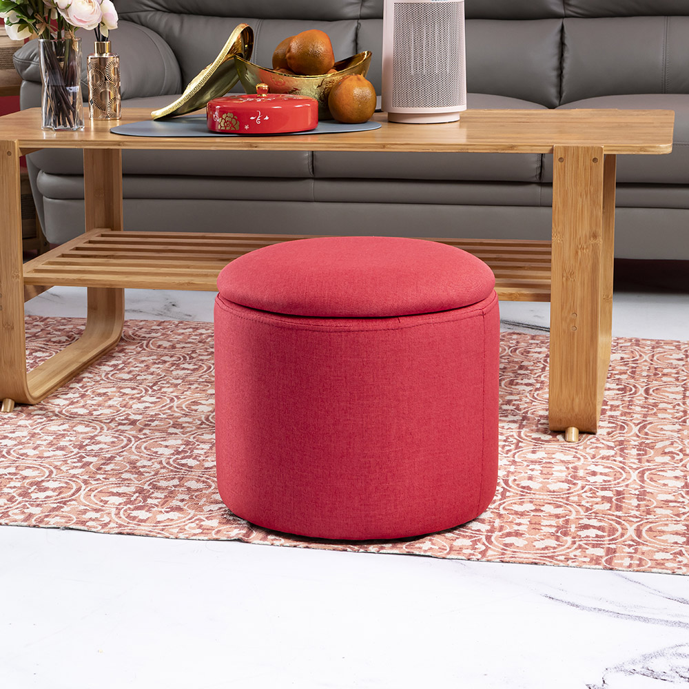 輕巧棉麻迷你收納椅凳-熱情紅