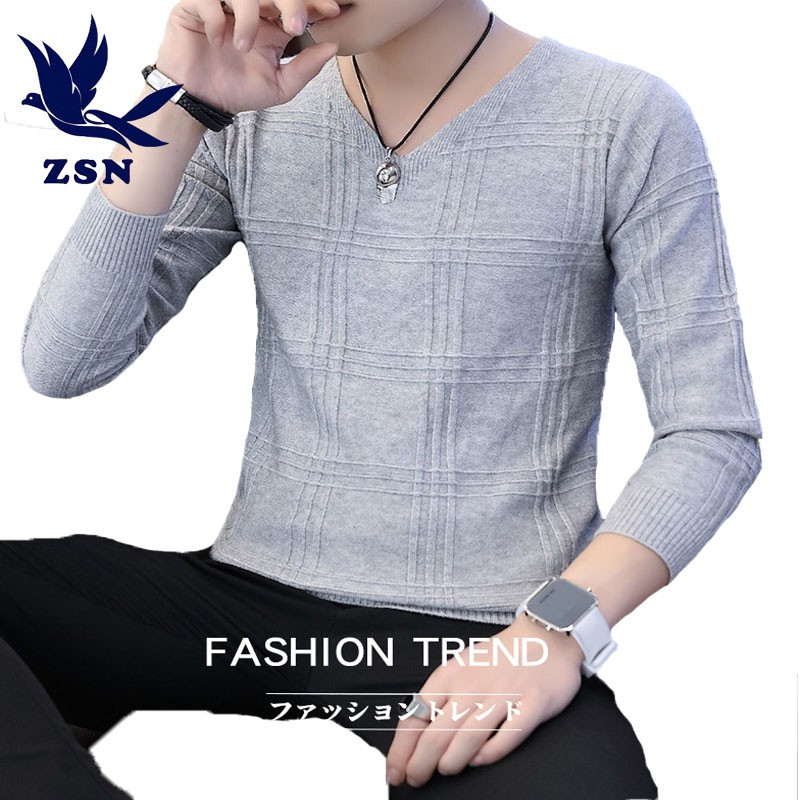 基本款素色V領針織毛衣 套頭衫 薄款百搭簡約毛線衣 大碼秋季內搭套頭毛衣潮牌學生BF風個性衛衣 休閒修身毛線衣 秋冬新款