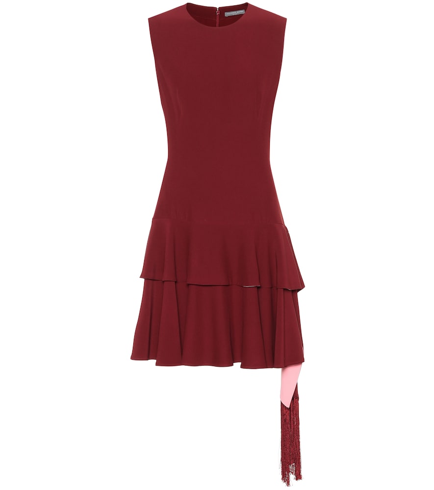 Saturated in an enchanting crimson red hue, Alexander McQueen's ruffle trimmed minidress will enlive