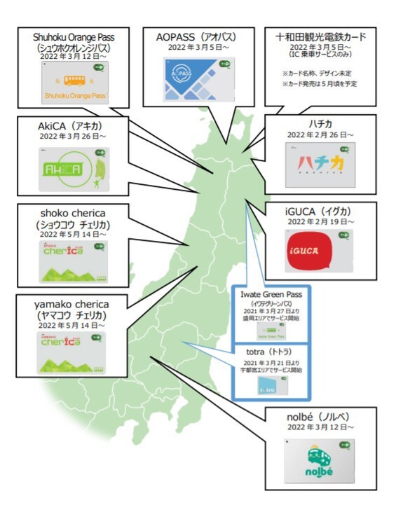 地域連携ICカード【5月9日以降発送】 JR東日本、関東・東北地方の5県で新たに9種類の地域連携ICカードの