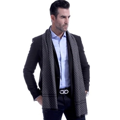 【米蘭精品】羊毛圍巾-時尚經典菱形格紋秋冬防寒男女披肩2色73ts9