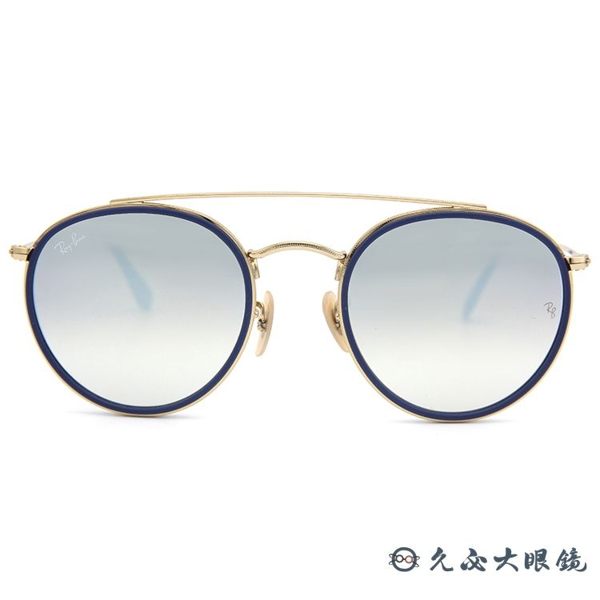 RayBan 雷朋墨鏡 RB3647N (藍-金) 雙槓 圓款 水銀太陽眼鏡 久必大眼鏡