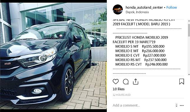 Akun Ini Bocorkan Harga Honda Mobilio 2019 Cuma Naik Rp1 