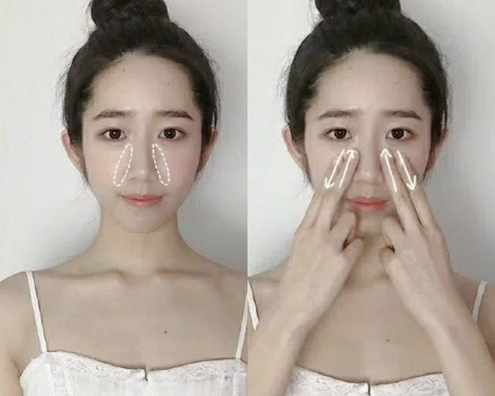 縮鼻翼按摩STEP 1：鼻樑、鼻翼兩側按摩