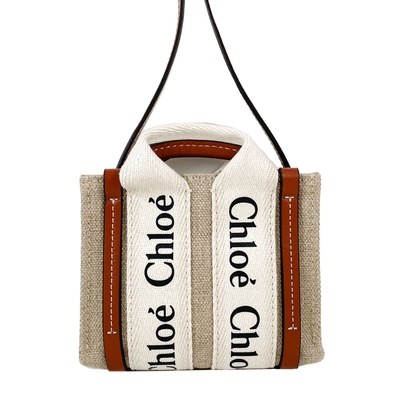Chloe 超迷你 帆布肩背包 (棕色) NANO CABAS WOODY TOTE