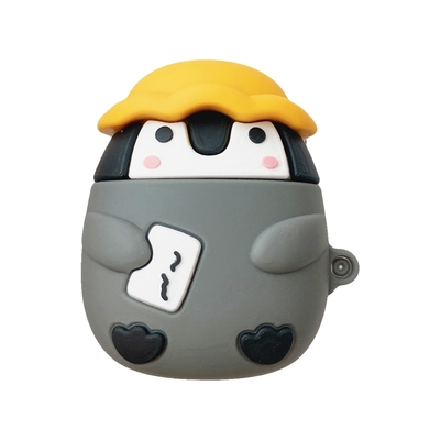 AirPods1保護套 AirPods2保護套 可愛黃帽灰色企鵝矽膠藍牙耳機保護殼@#@ AirPods 1 保護套 AirPods 2 保護套 可愛黃帽灰色企鵝矽膠藍牙耳機保護殼